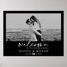 Huwelijks welkomstbord met foto in modern script poster