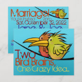 Huwelijksaankondiging, 2 Vogels op een Draad, Grap Kaart (Voorkant / Achterkant)