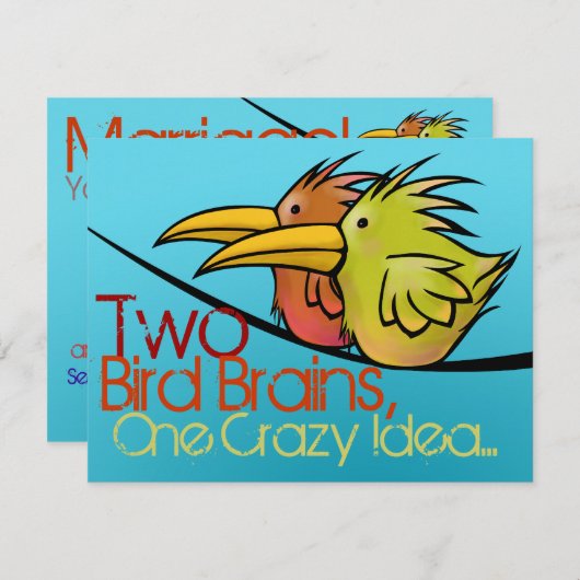 Huwelijksaankondiging, 2 Vogels op een Draad, Grap Kaart (Voorkant / Achterkant)