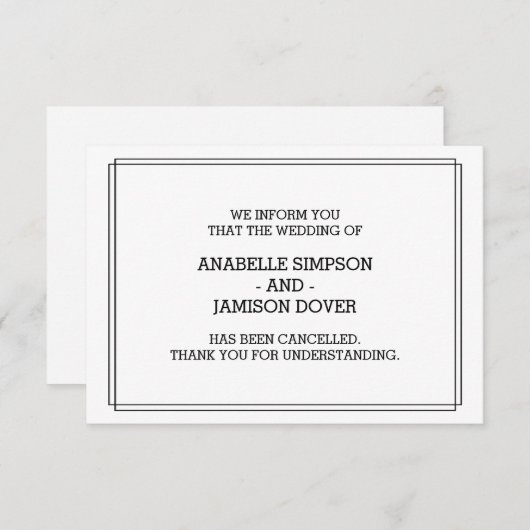 Huwelijksaankondiging Annulering Kaarten (Voorkant / Achterkant)