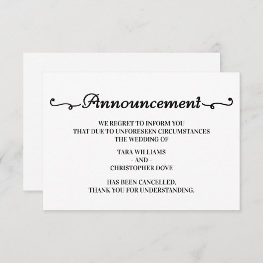 Huwelijksaankondiging Annulering Kaarten (Voorkant / Achterkant)