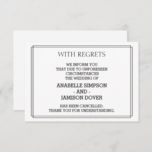 Huwelijksaankondiging Annulering Kaarten (Voorkant / Achterkant)