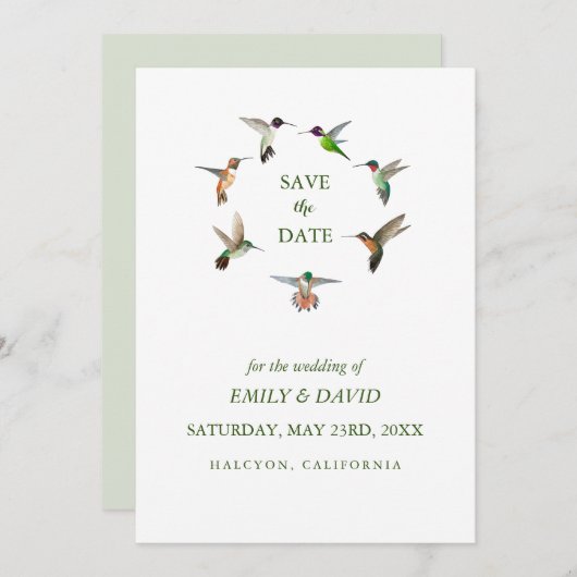 Huwelijksaankondiging Hummingbird Save the Date Kaart (Voorkant / Achterkant)