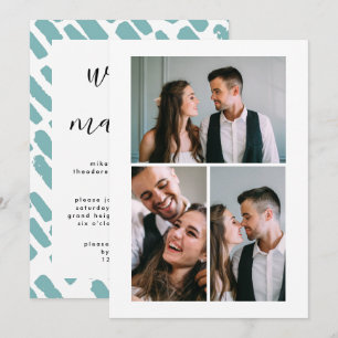 Huwelijksaankondiging met drie foto's na de bruilo kaart