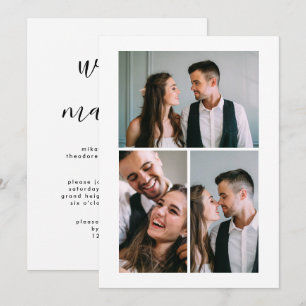 Huwelijksaankondiging met drie foto's na de bruilo kaart
