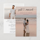 Huwelijksaankondiging met hartscript 'Just Married Kaart (Voorkant / Achterkant)