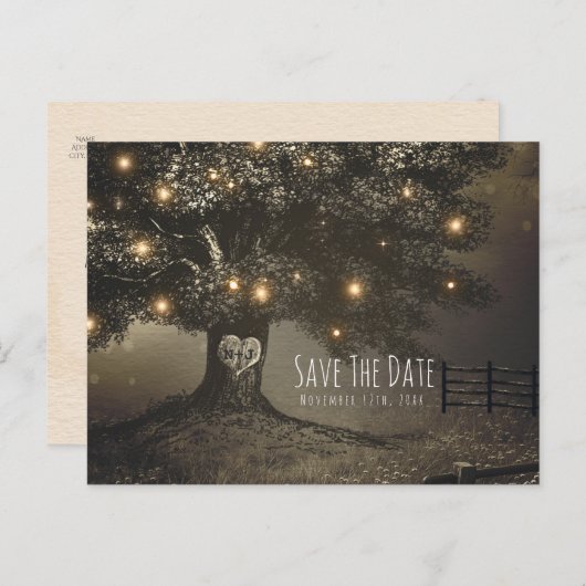 Huwelijksaankondiging met Oude Boom & Nachtverlich Aankondigingskaart (Voorkant / Achterkant)