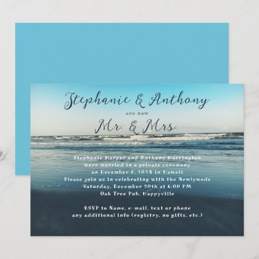 Huwelijksaankondiging Ontvangst Feest Diepzee Blau Kaart (Voorkant / Achterkant)