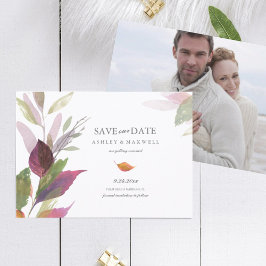 Huwelijksaankondiging Paarse Bladeren Foto Save Th The Date