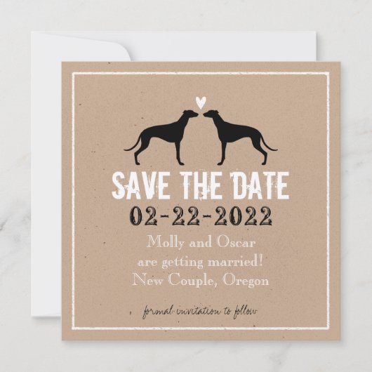Huwelijksaankondiging Windhonden Bewaar de datum Save The Date (Voorkant)