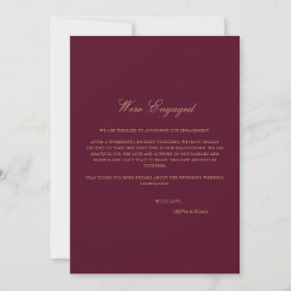 Huwelijksaankondigingskaart met gouden en bordeaux aankondiging