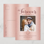 Huwelijksaankondigingskaart met roze gouden foto aankondigingskaart (Voorkant / Achterkant)