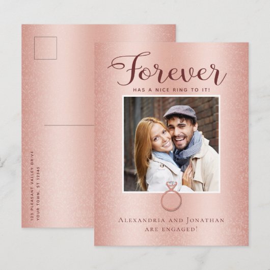 Huwelijksaankondigingskaart met roze gouden foto aankondigingskaart (Voorkant / Achterkant)