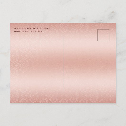 Huwelijksaankondigingskaart met roze gouden foto aankondigingskaart (Achterkant)