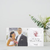 Huwelijksaankondigingskaart met vogel en bloemen save the date (Staand voorkant)