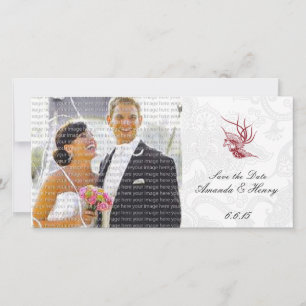 Huwelijksaankondigingskaart met vogel en bloemen save the date