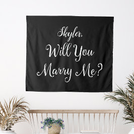 Huwelijksaanzoek Bord Naam Zwart Wit Wil je met me Wandkleed