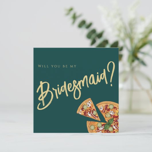 Huwelijksaanzoek Emerald Groen Goud PIZZA Kaart (Staand voorkant)