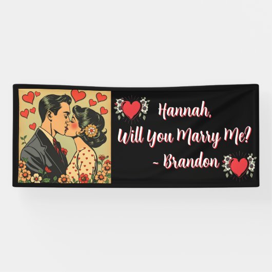 huwelijksaanzoek | Retro Mid-Century Romantisch Spandoek (Horizontaal)