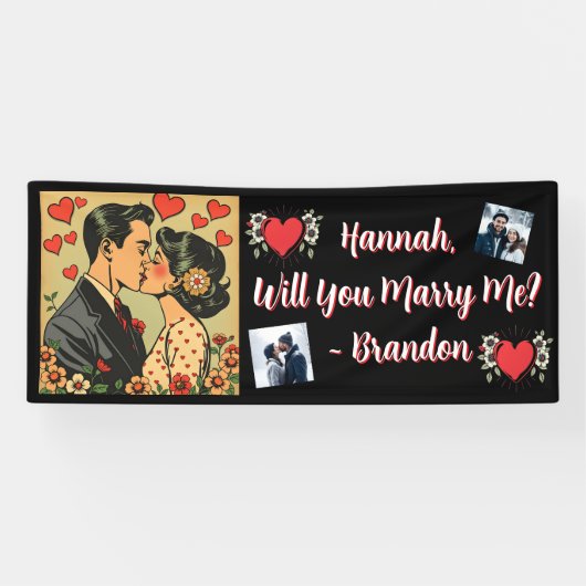 huwelijksaanzoek | Retro Mid-Century Romantisch Spandoek (Horizontaal)