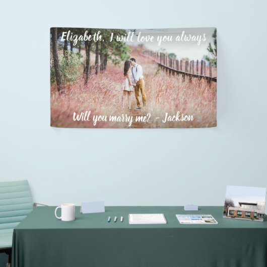 Huwelijksaanzoek Trouwen met mij Foto en wit scrip Spandoek (Beurs)