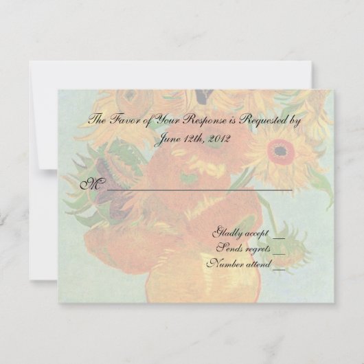 huwelijksacceptatiekaart , van gogh - zonnebloemen RSVP kaartje (Voorkant)