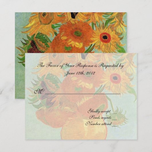 huwelijksacceptatiekaart , van gogh - zonnebloemen RSVP kaartje (Voorkant / Achterkant)