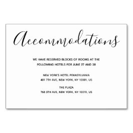 Huwelijksaccommodatiekaarten met Eenvoudig Schrift Kaart