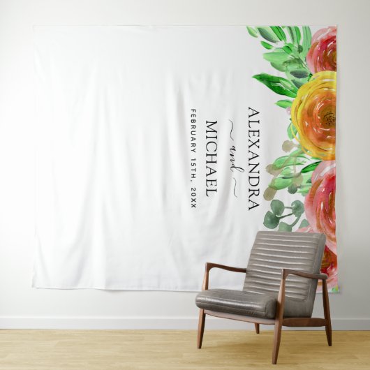 Huwelijksachtergrond - Floral Elegant Photo Booth Wandkleed (In Situ (horizontaal))