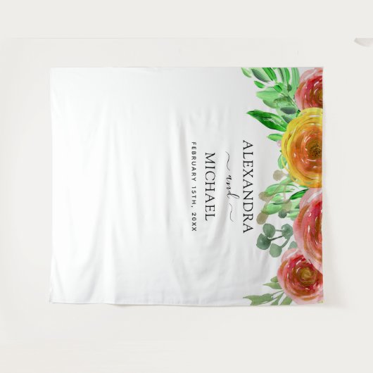 Huwelijksachtergrond - Floral Elegant Photo Booth Wandkleed (Voorkant (horizontaal))