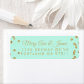 Huwelijksadres Gouden Faux Glitter Confetti Mint Etiket (Insitu)