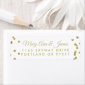 Huwelijksadres Gouden Faux Glitter Confetti Wit Etiket (Insitu)