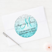 Huwelijksadres Strand Ombre Glitter Lights Ronde Sticker (Envelop)