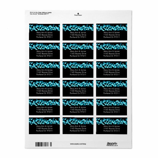 Huwelijksadres Turquoise Hollywood Glam Etiket (Full Sheet)