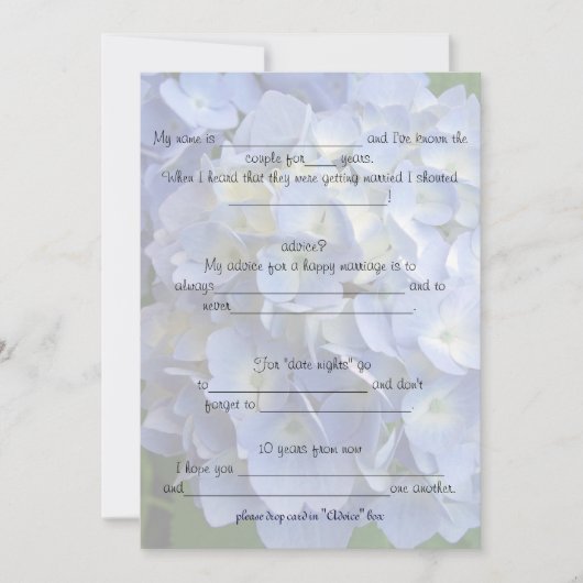 Huwelijksadvies en opmerkingen Hydrangea Kaart (Voorkant)