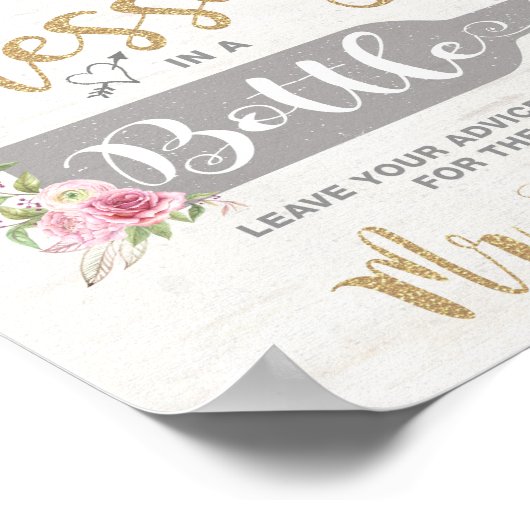 Huwelijksadvies en -wensen in een fles met bloemmo poster (Hoek)