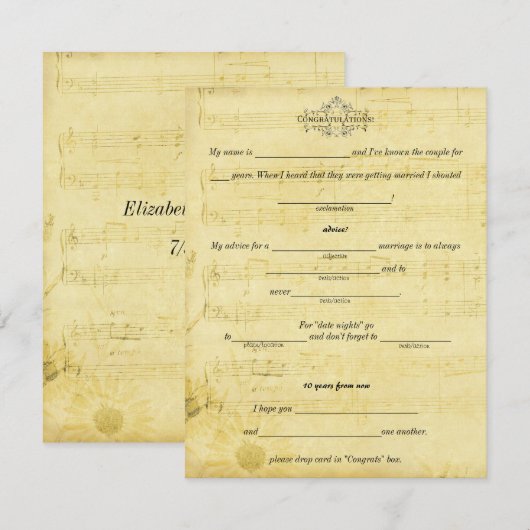 Huwelijksadvies, Wijsheden Bladmuziek Advieskaart (Voorkant / Achterkant)