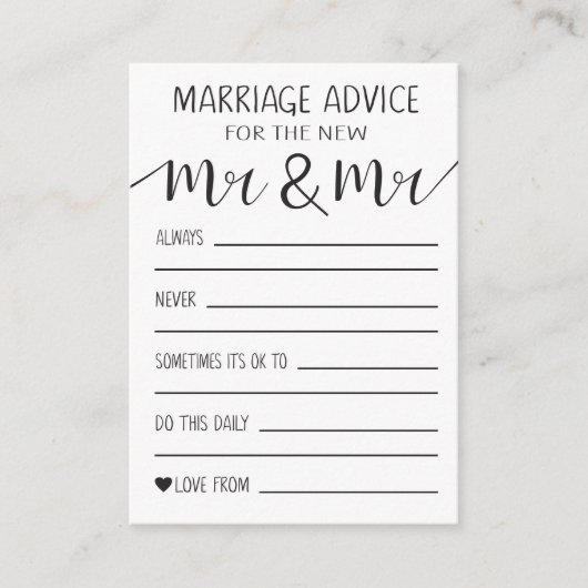 huwelijksadviseur Kaart voor de nieuwe heren en de (Voorkant)