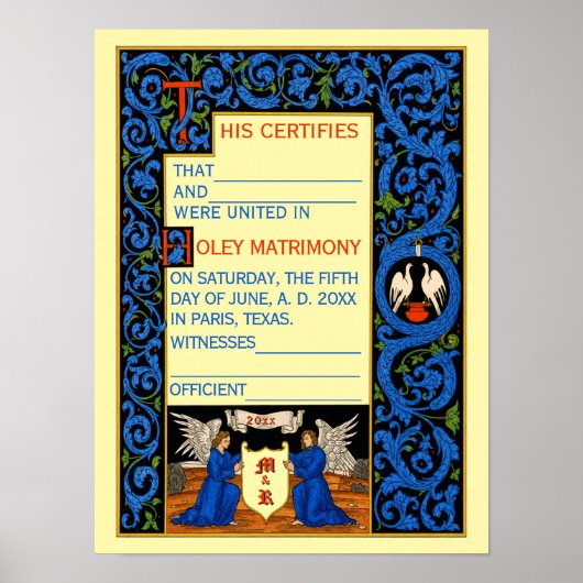 Huwelijksakte Sjabloon Antiek Poster (Voorkant)