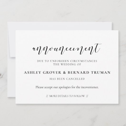 Huwelijksannulering aankondigingskaart kaart (Voorkant)