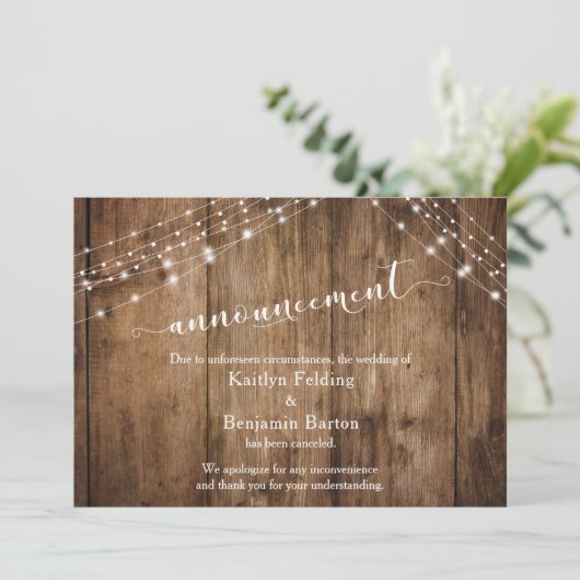 Huwelijksannulering Rustiek Hout & Lichten Kaart (Staand voorkant)