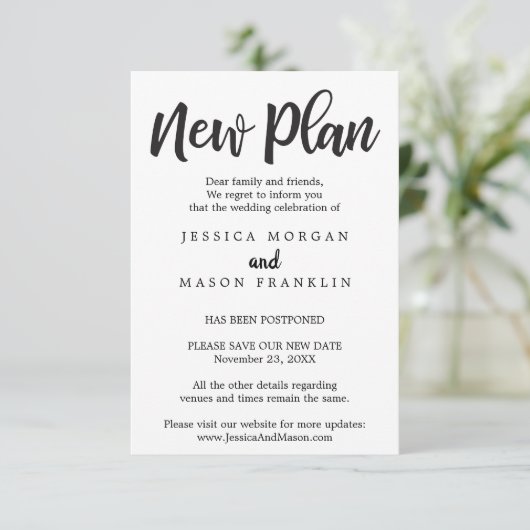 Huwelijksannulering - Uitgesteld - Wijzig de datum Kaart (Staand voorkant)