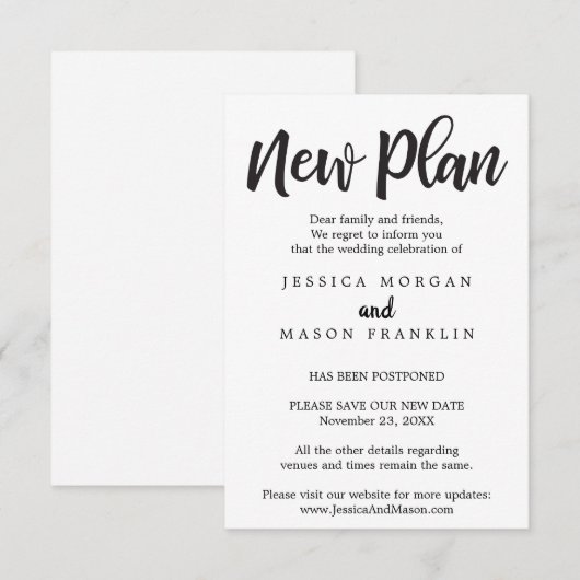 Huwelijksannulering - Uitgesteld - Wijzig de datum Kaart (Voorkant / Achterkant)