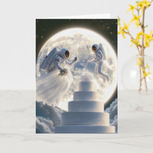 Huwelijksastronaut voor Passen getrouwd in maanlic Kaart (Gele Bloem)