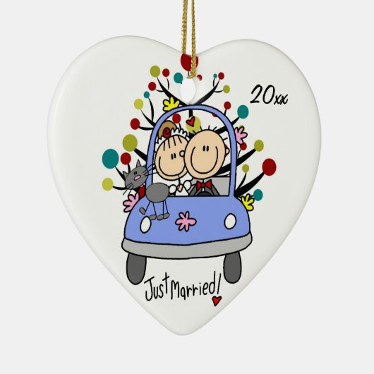 Huwelijksauto met Cat Dated Heart Ornament (Rechts)