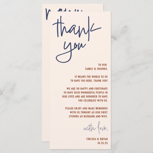 Huwelijksbedankje & Menu Kaart (Voorkant / Achterkant)