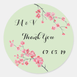 huwelijksbedankt , florale waterverf , gepersonali ronde sticker