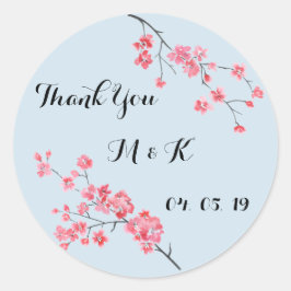 huwelijksbedankt , florale waterverf , gepersonali ronde sticker