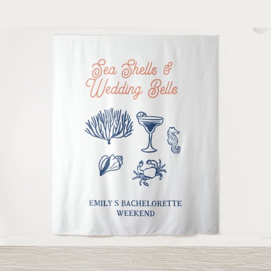 Huwelijksbells Zeeschelpen Bachelorette Weekend Wandkleed (Voorkant)