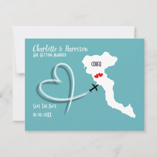 Huwelijksbestemming Corfu Save The Date (Voorkant)